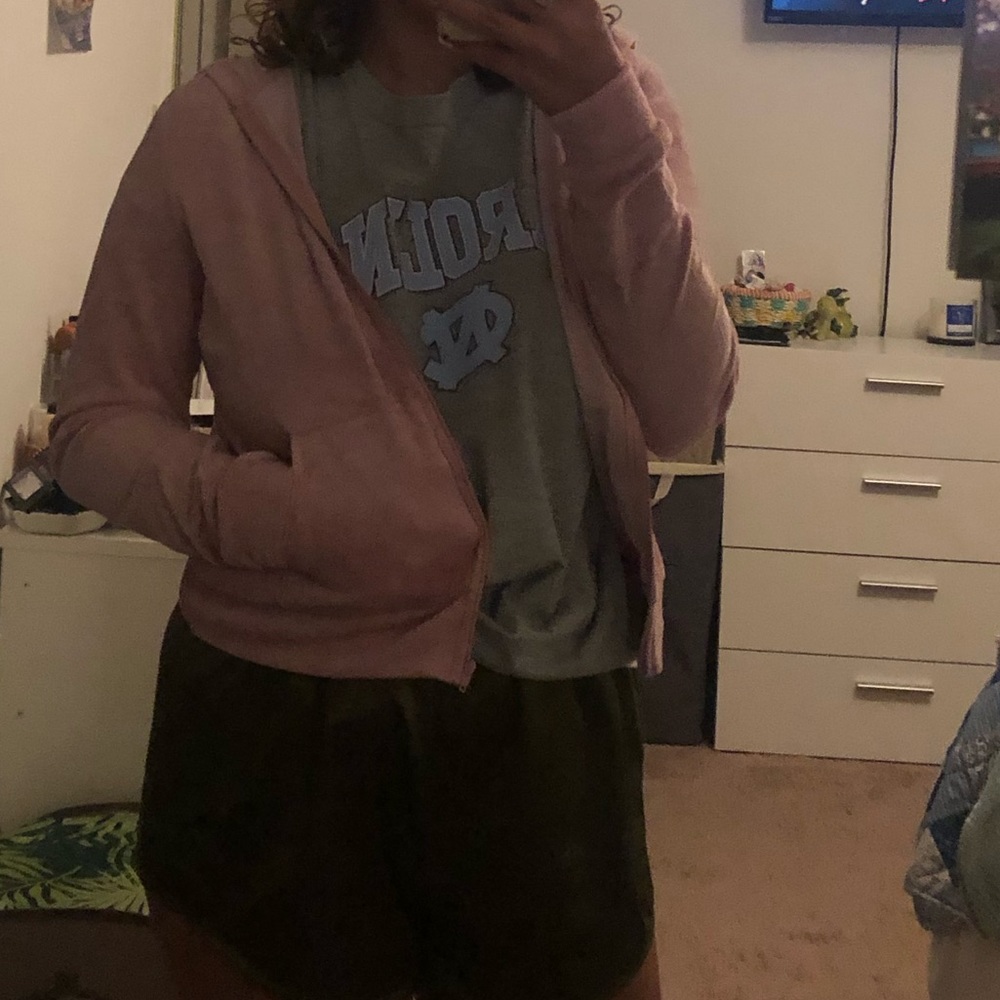 Pink velvet zip-up hoodie